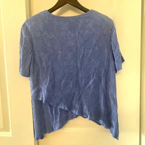 KSL Blue Textured Asymmetrical Blouse Women’s V-Neck Short Sleeve Top Size 16W - Picture 3 of 8
